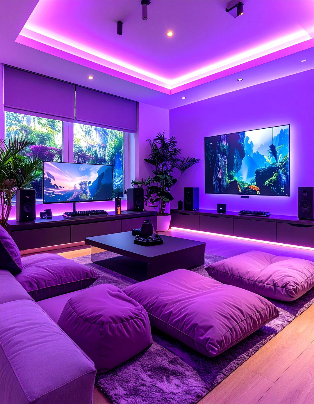 Purple Gaming Setup with Meditation Corner - 20 Purple Gaming Setup Ideas