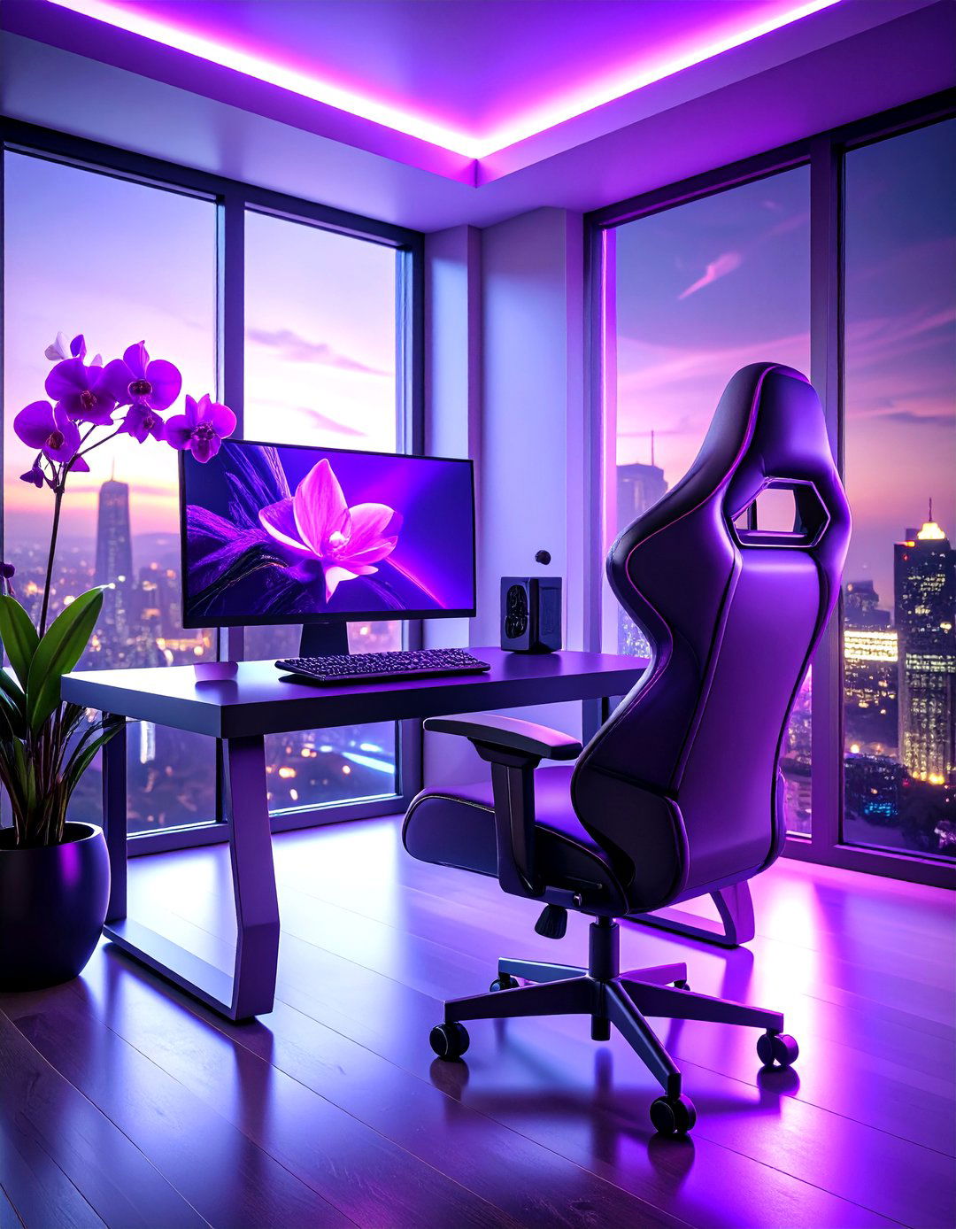 Purple Gaming Setup with Minimalist Luxury Design - 20 Purple Gaming Setup Ideas