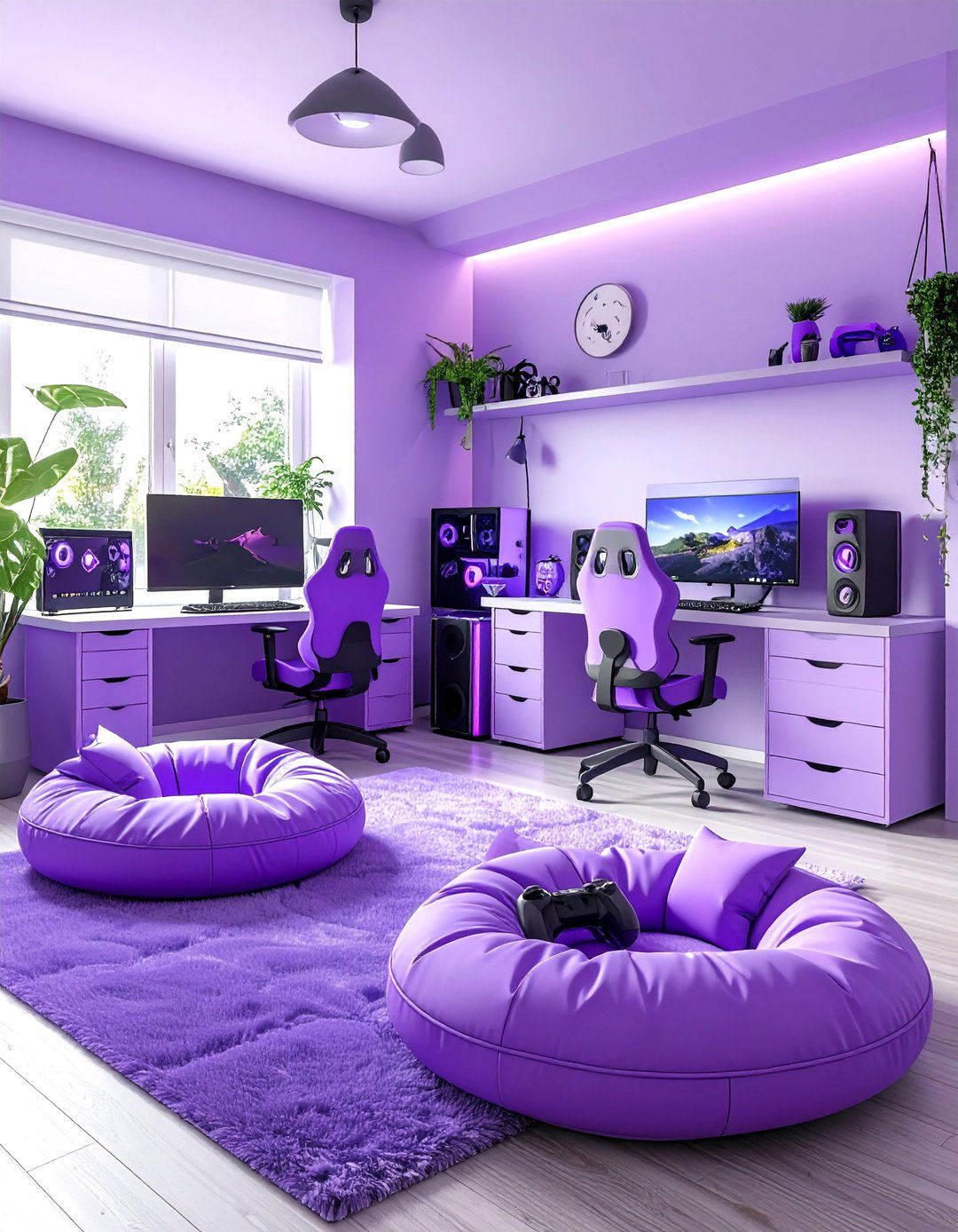Purple Gaming Setup with Pet Friendly Design - 20 Purple Gaming Setup Ideas