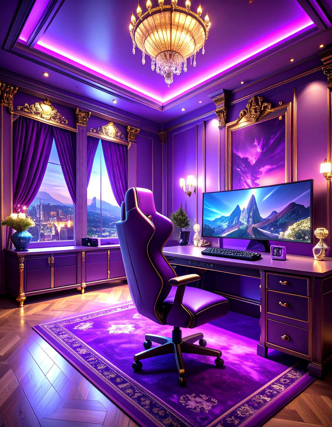 Purple Gaming Setup with Royal Luxury Theme - 20 Purple Gaming Setup Ideas
