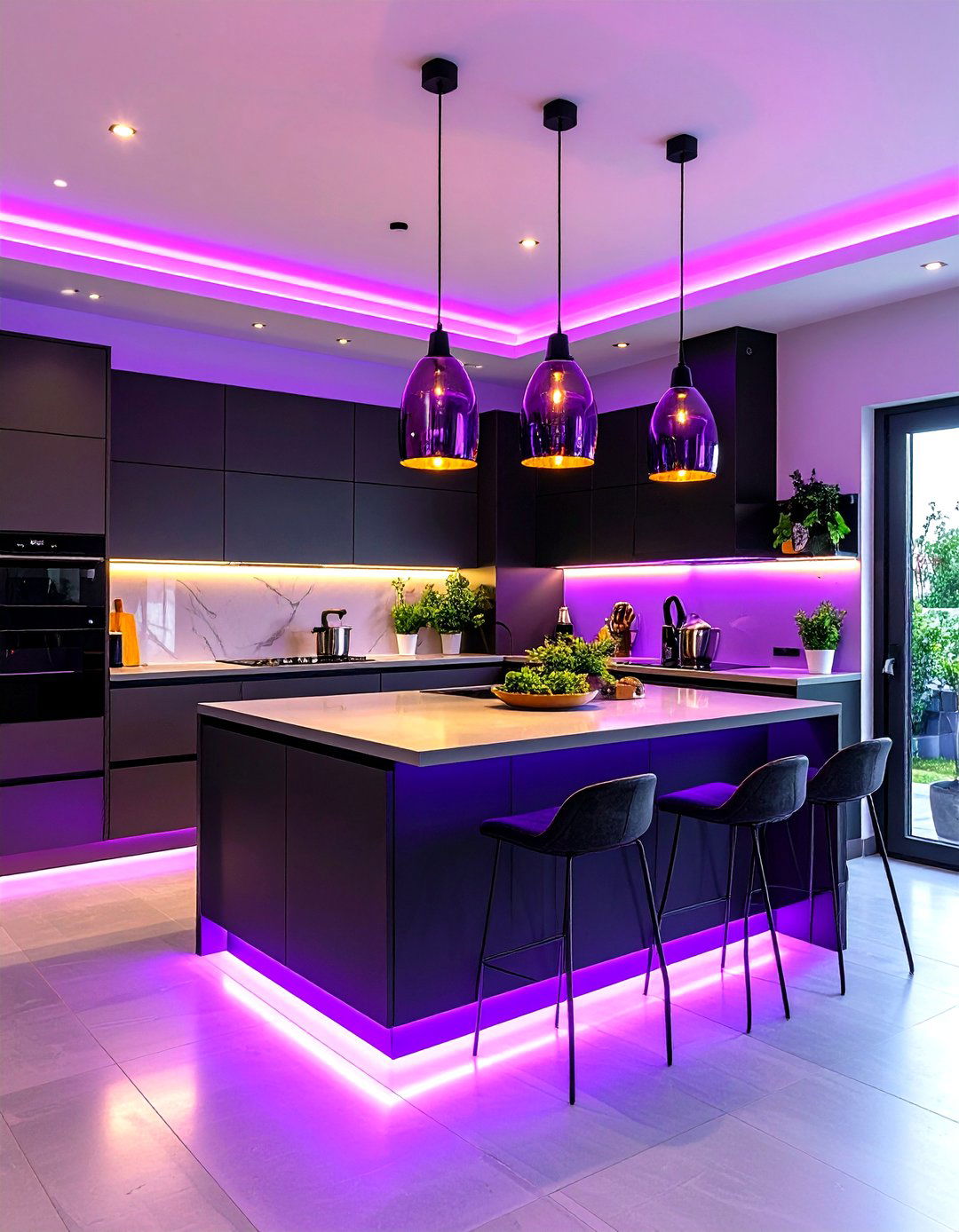 Purple Kitchen Lighting Feature Design - 20 Purple Kitchen Ideas