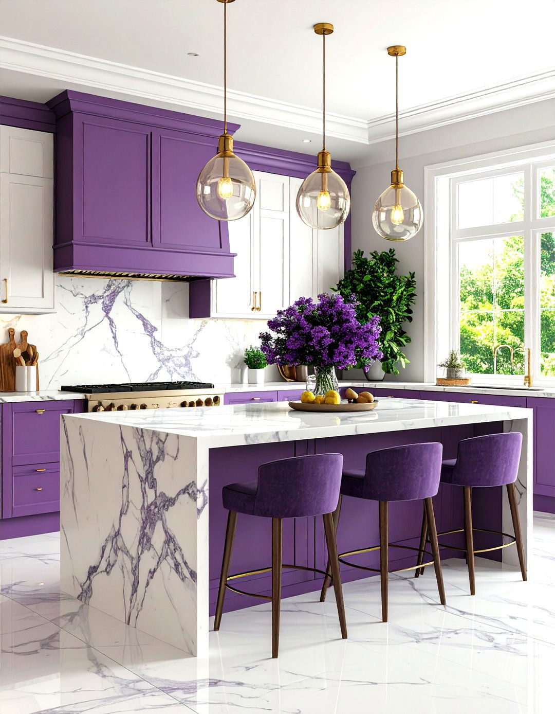 Purple Kitchen Marble Veining Design - 20 Purple Kitchen Ideas