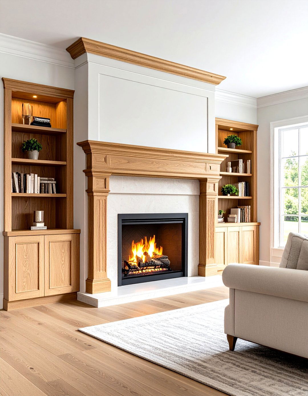 Quarter Sawn Oak Mantel with Bookcase Flanks - 20 Craftsman-style Fireplace Ideas