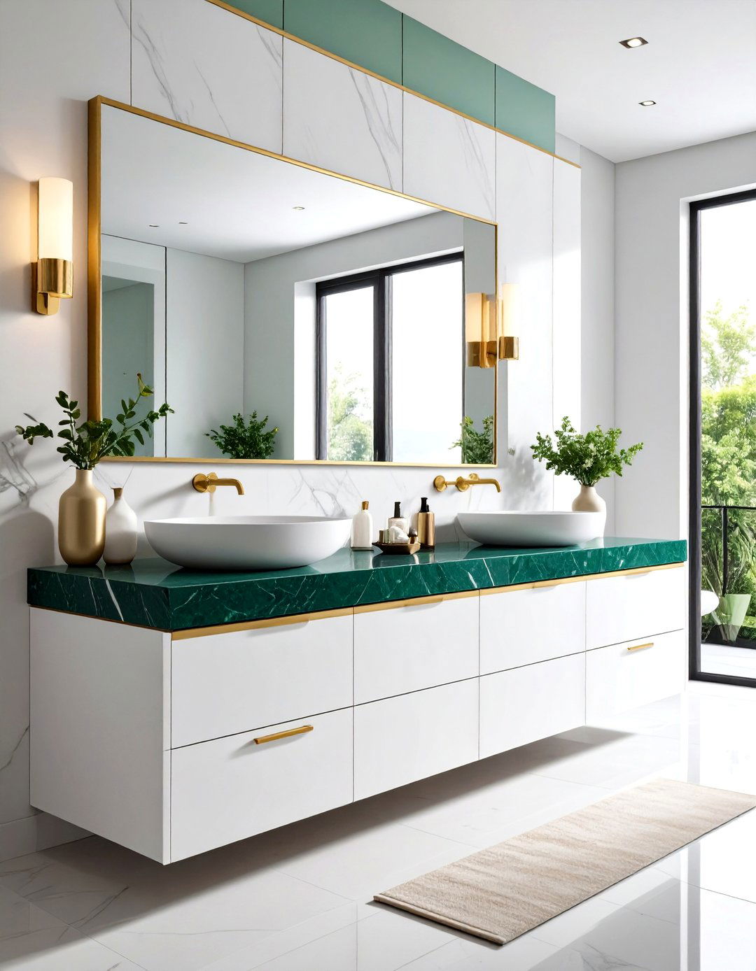 Quartz Bathroom Countertop in Bold Emerald Green - 20 Bathroom Countertop Ideas