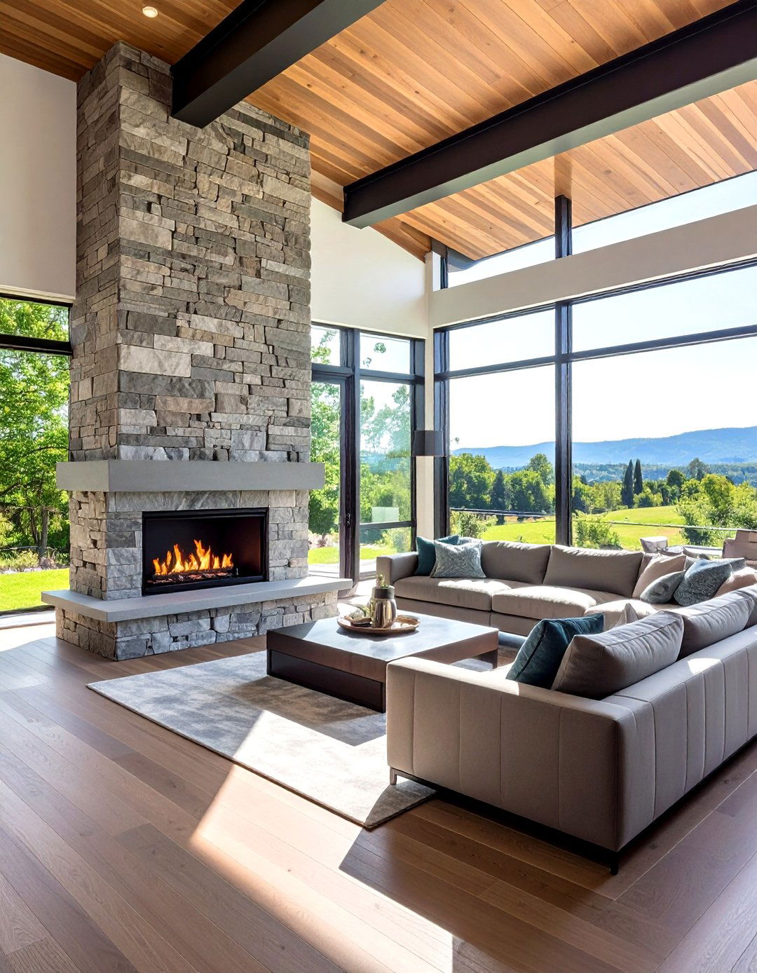 Quartzite Contemporary Column - 20 Floor-to-Ceiling Stone Fireplace Ideas