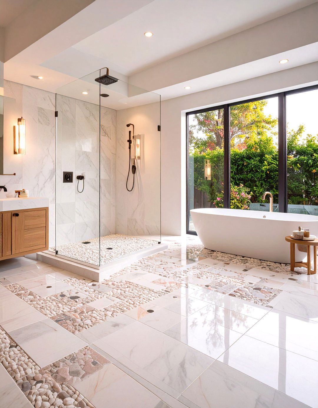 Quartzite Mosaic Floor - 20 Stone Shower Design Ideas