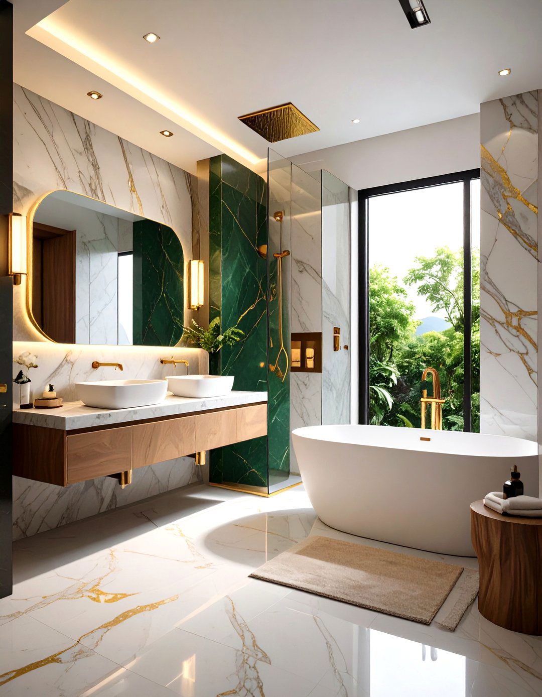 Quartzite and Malachite Bathroom with Gold Veins - 20 Green and Gold Bathroom Ideas