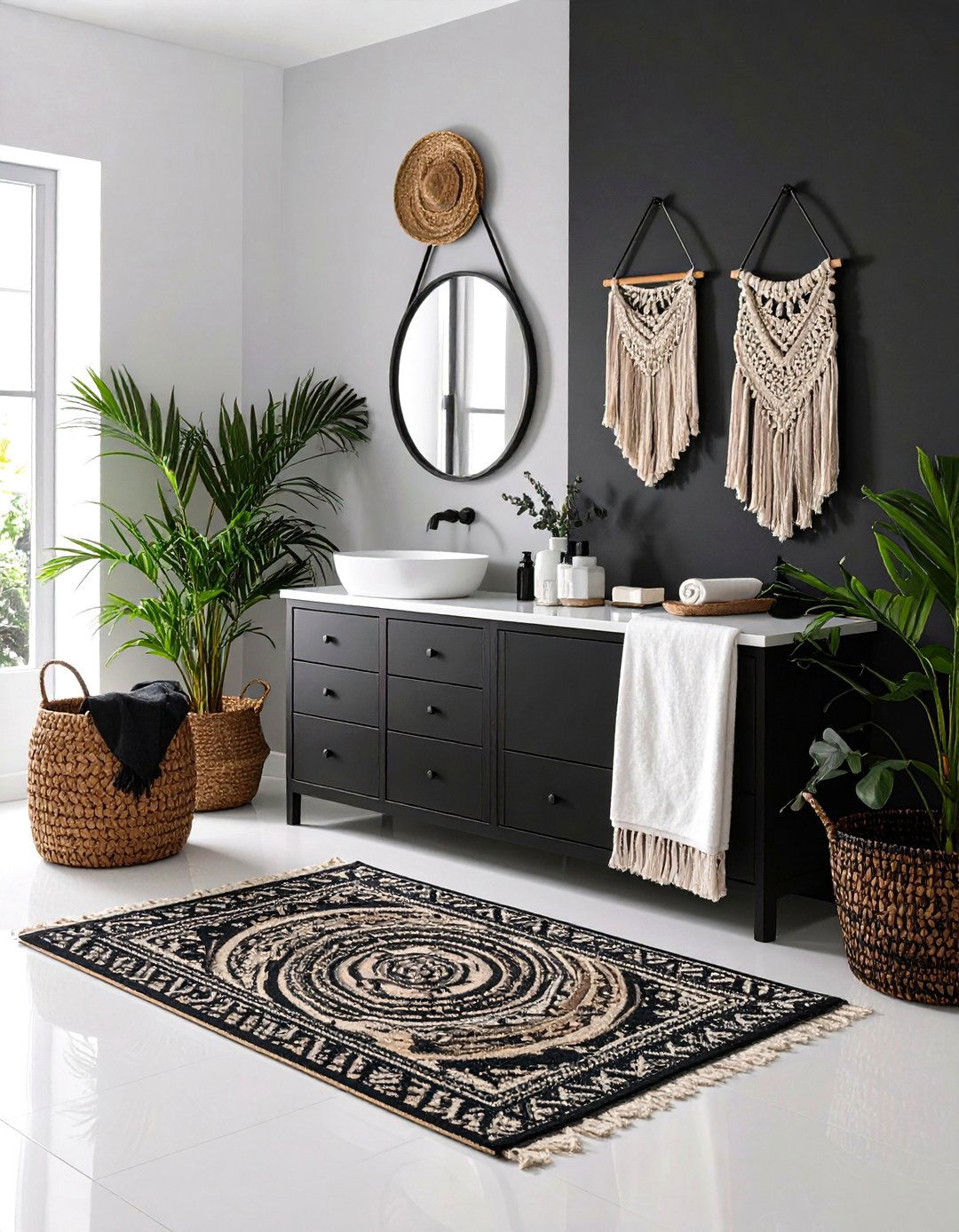 Quiet Maximalism With Layered Textiles - 20 Black and White Powder Room Ideas