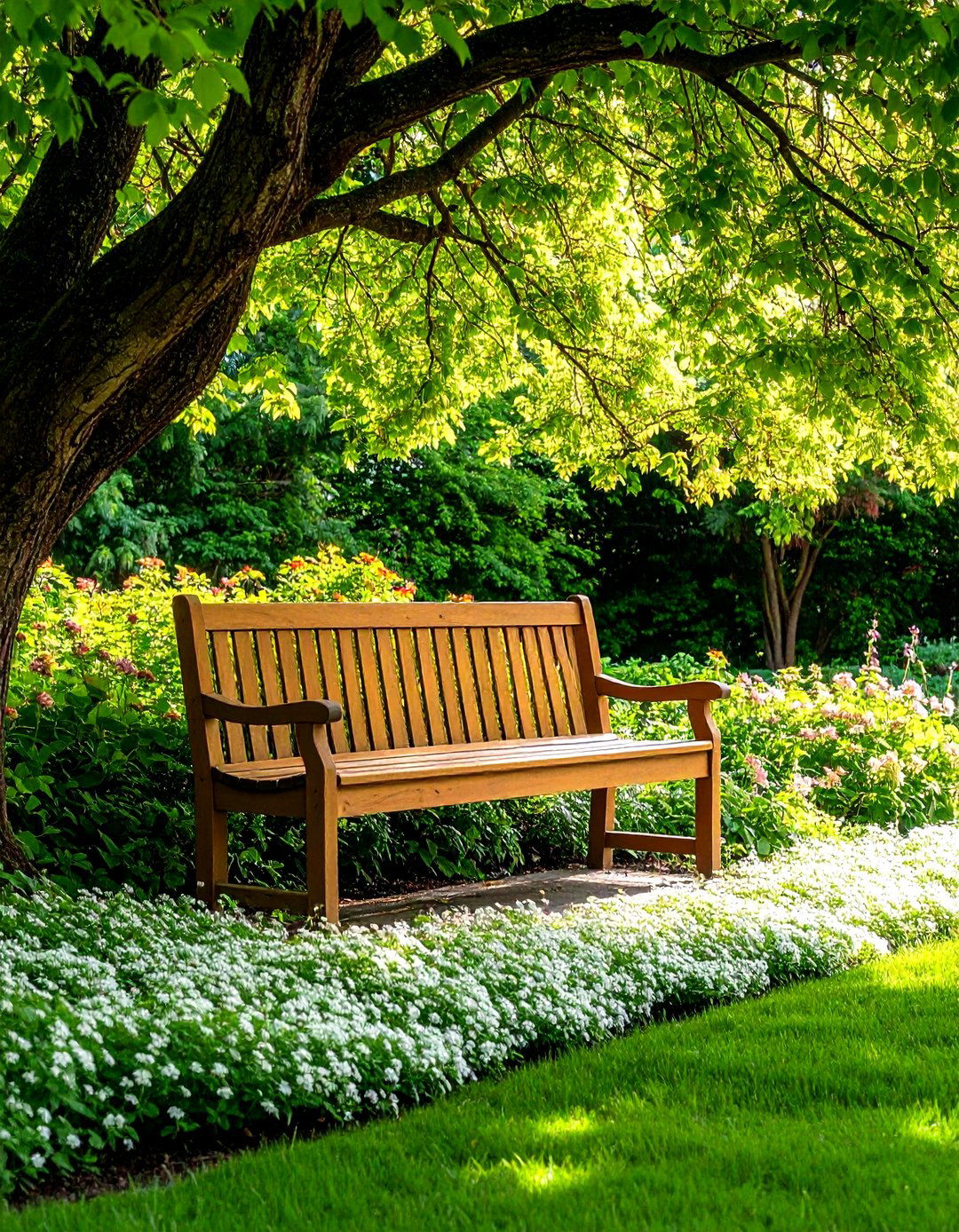 Quiet Reading Bench Shaded by Trees in the Nursery Garden - 25 Nursery Garden Ideas