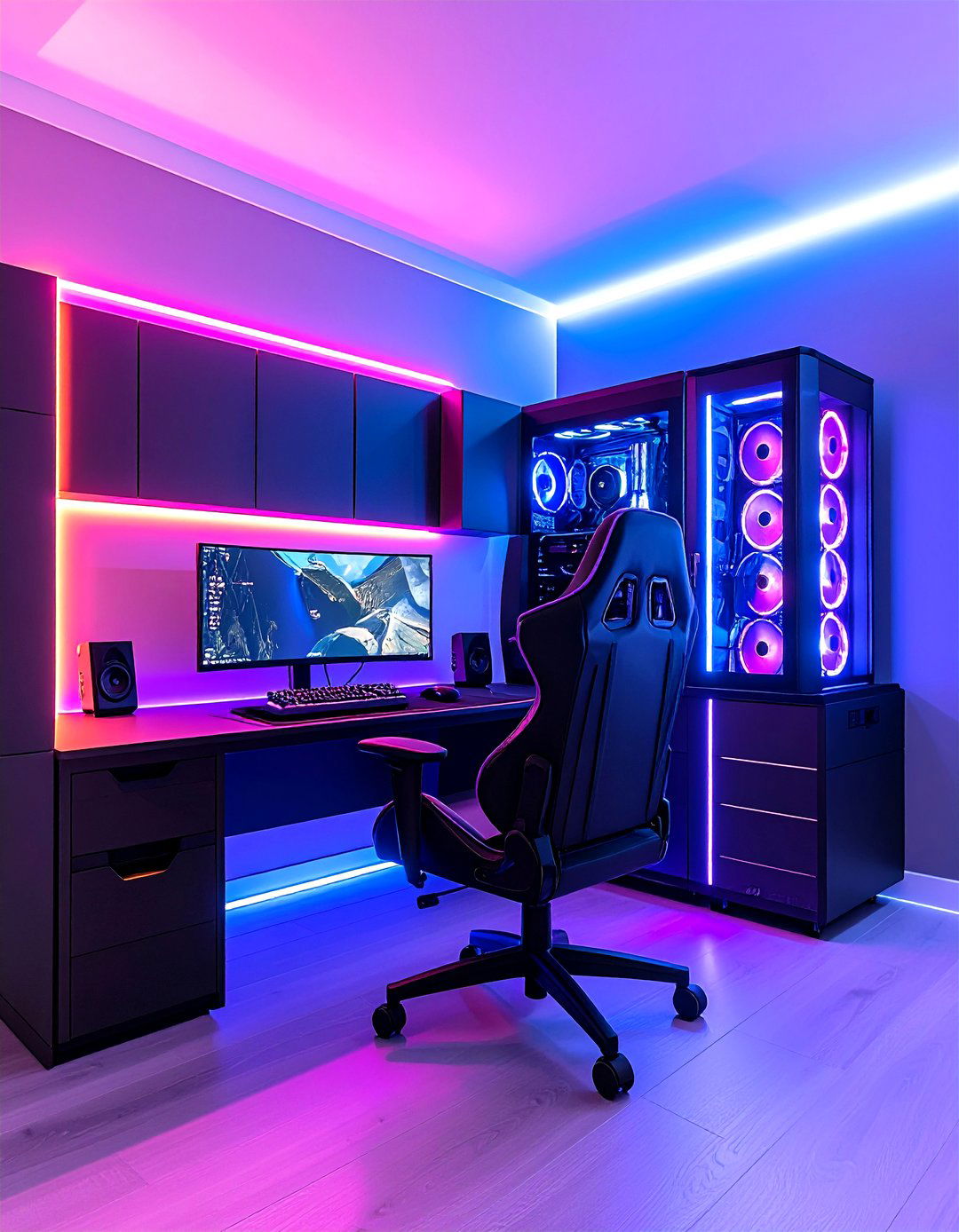 RGB Lit Gaming Built In - 20 Built-in Desk Ideas