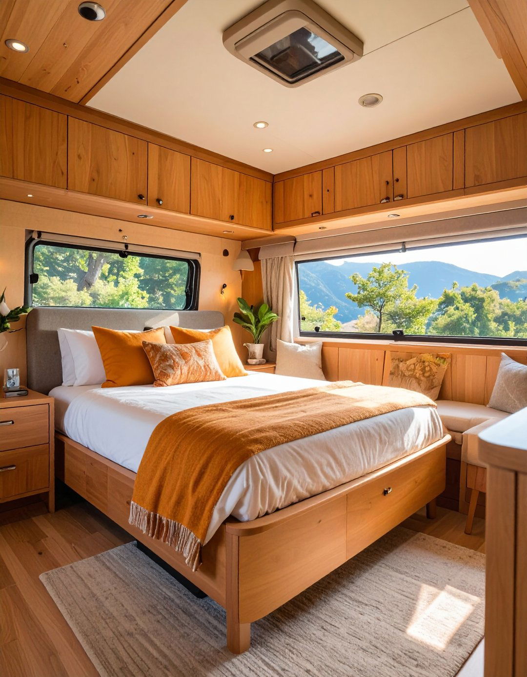 RV Bedroom Integrated Wood Accents for Warmth - 20 Rv Bedroom Ideas