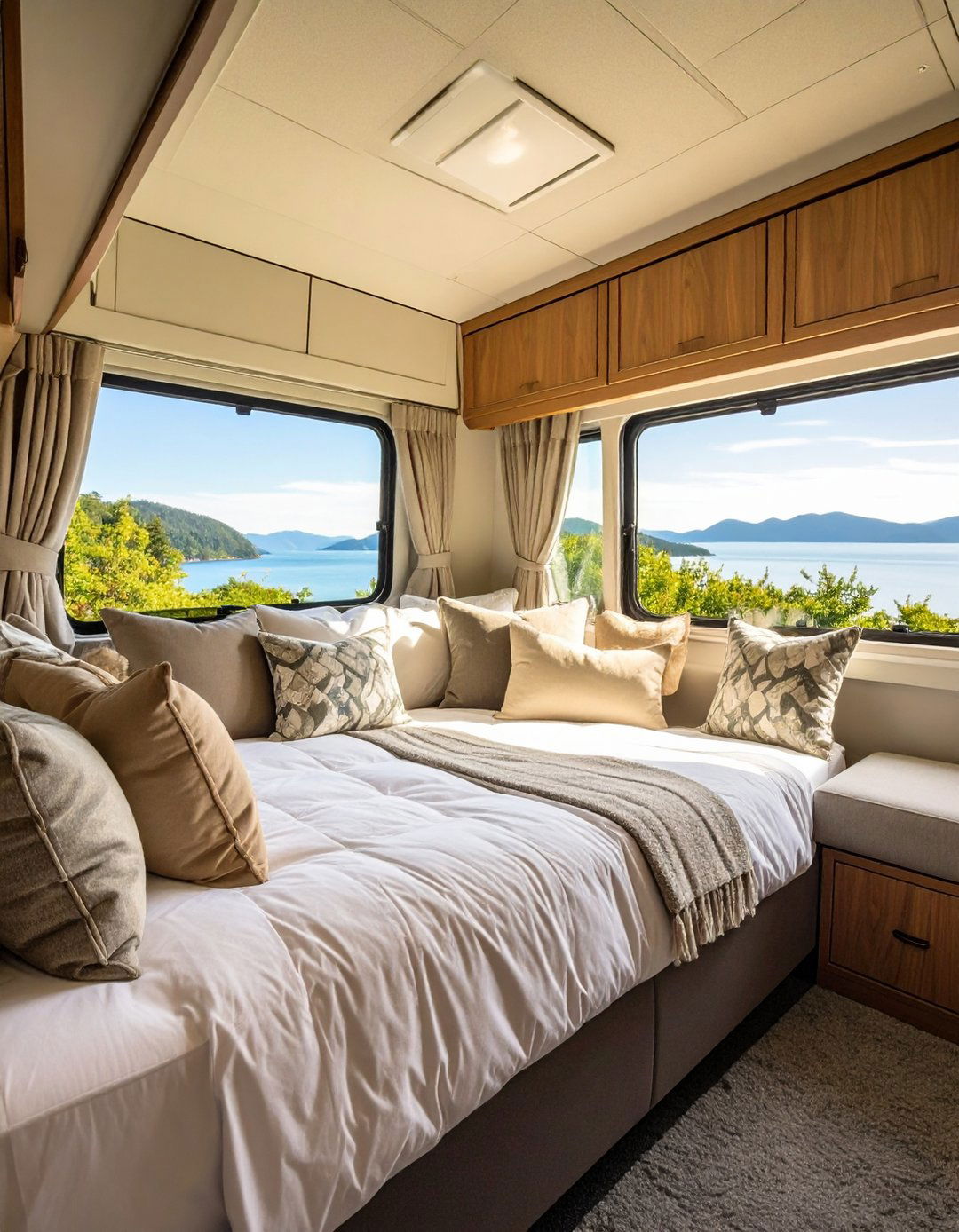RV Bedroom Scenic Window Seating with Panoramic Views - 20 Rv Bedroom Ideas