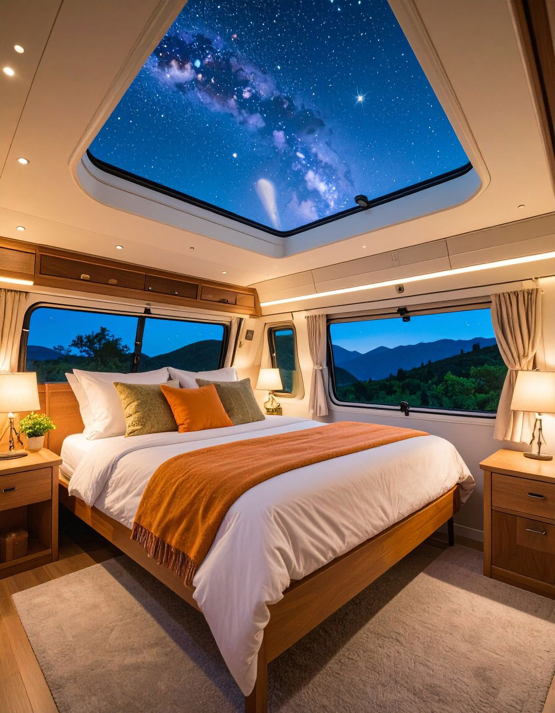 RV Bedroom Skylight for Natural Light and Star Gazing - 20 Rv Bedroom Ideas