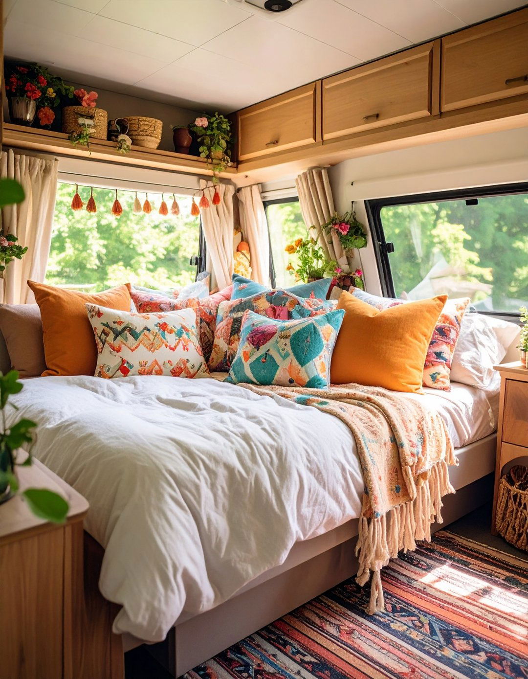 RV Bedroom Throw Pillows Doubling as Storage - 20 Rv Bedroom Ideas