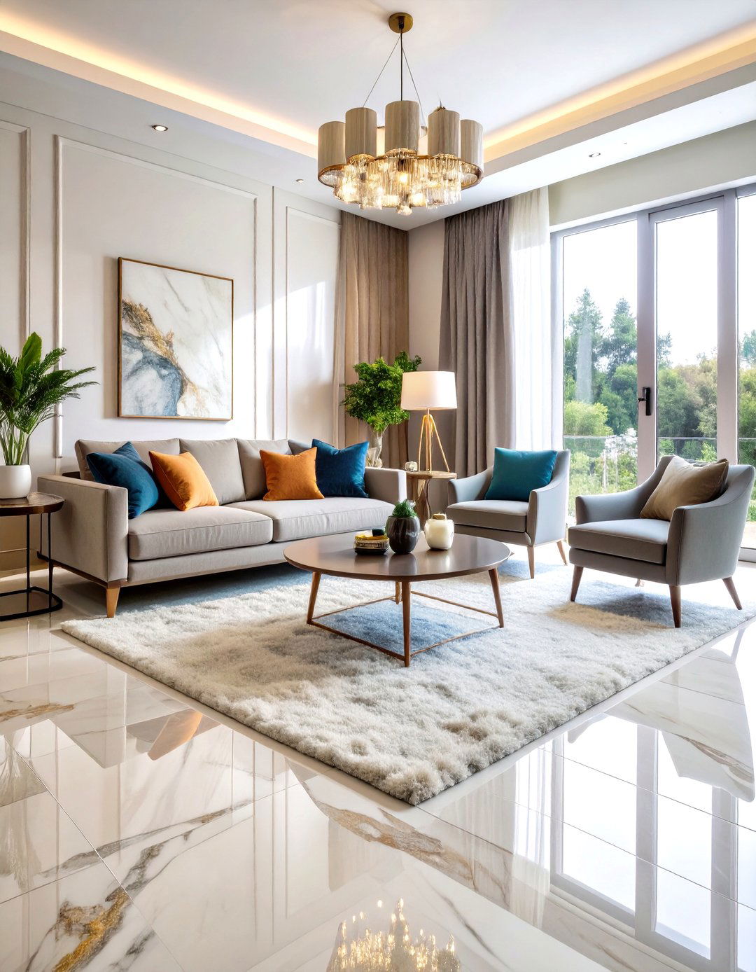 Radiant Heated Marble Comfort - 20 Marble Floor Living Room Ideas