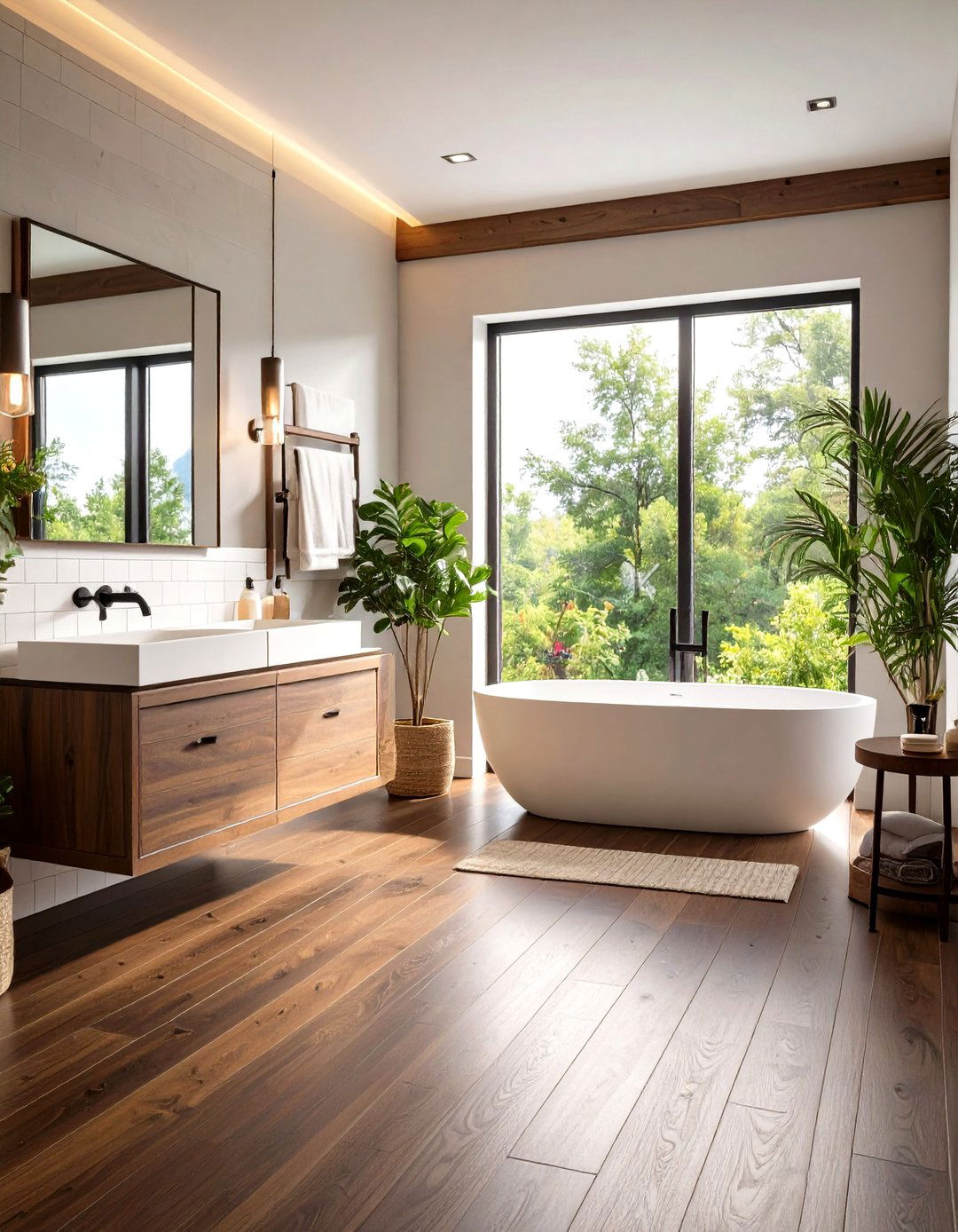 Radiant Ready Dark Walnut Floor Warms a Spa Style Bathroom - 20 Dark Walnut Floors for Rooms