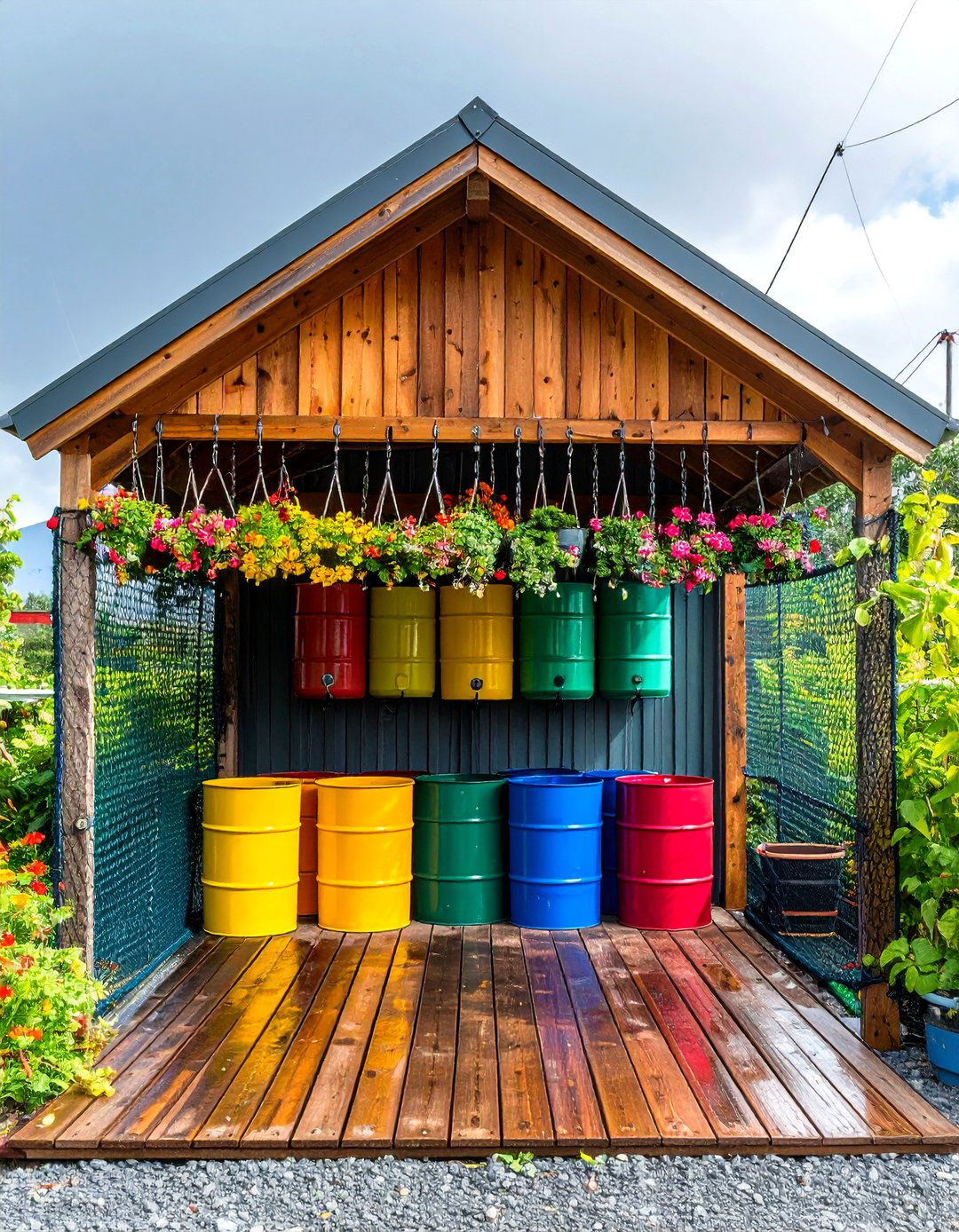 Rain Harvesting Shed With Barrel Chain - 20 Garden Shed Ideas