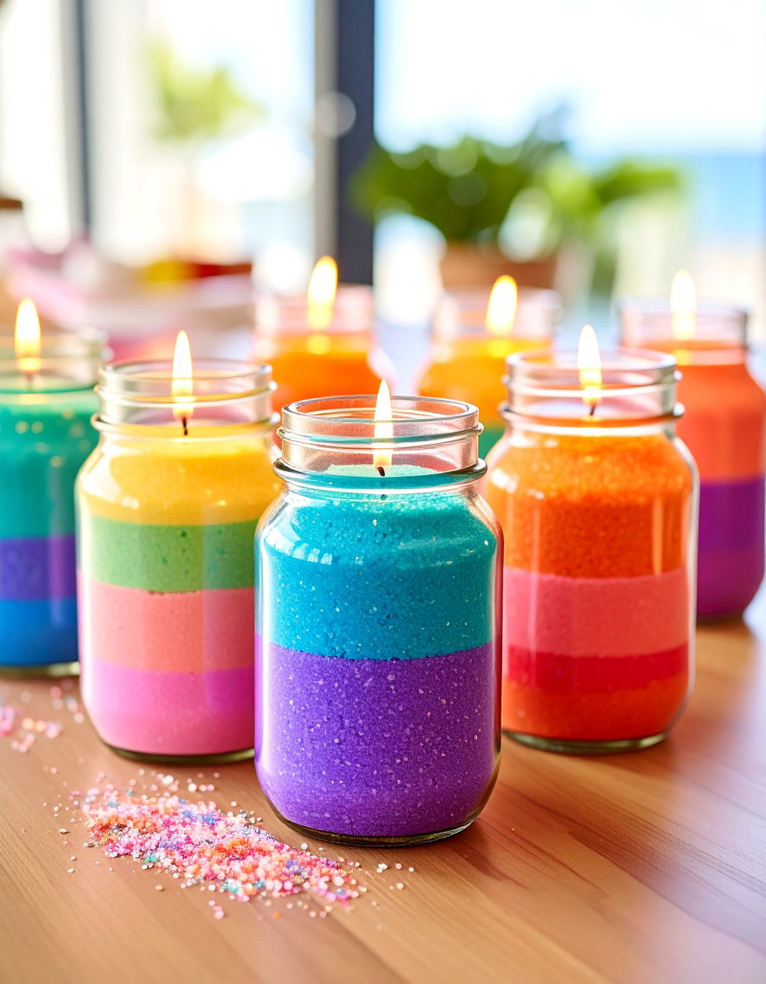 Rainbow Layered Sand Display - 20 Mason Jar Centerpiece Ideas