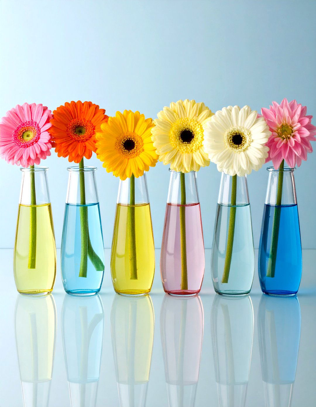 Rainbow Tint Water and Floating Bloom Heads - 20 Floating Wedding Centerpiece Ideas