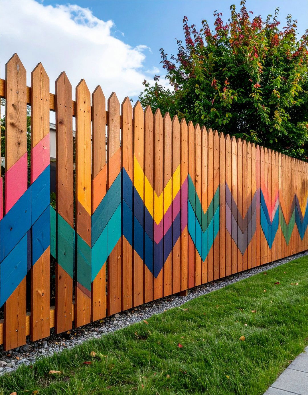 Rainbow Vertical Stripes - 20 Fence Painting Ideas