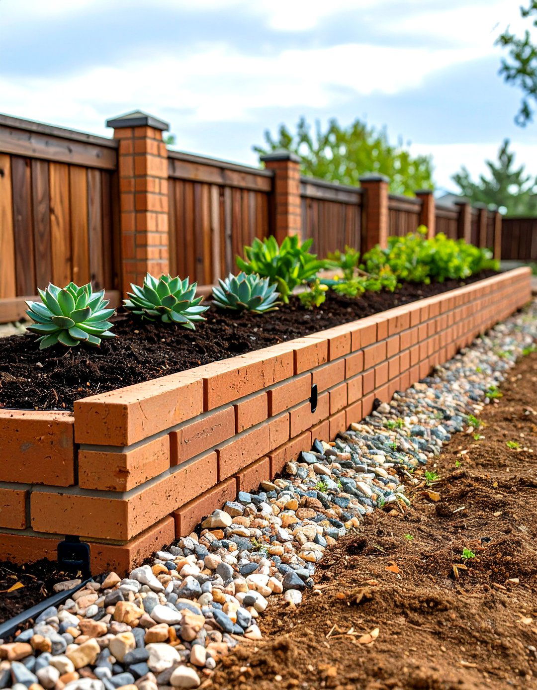 Raised Bed Brick Fence for Drought Plants - 20 Front Yard Brick Fence Ideas