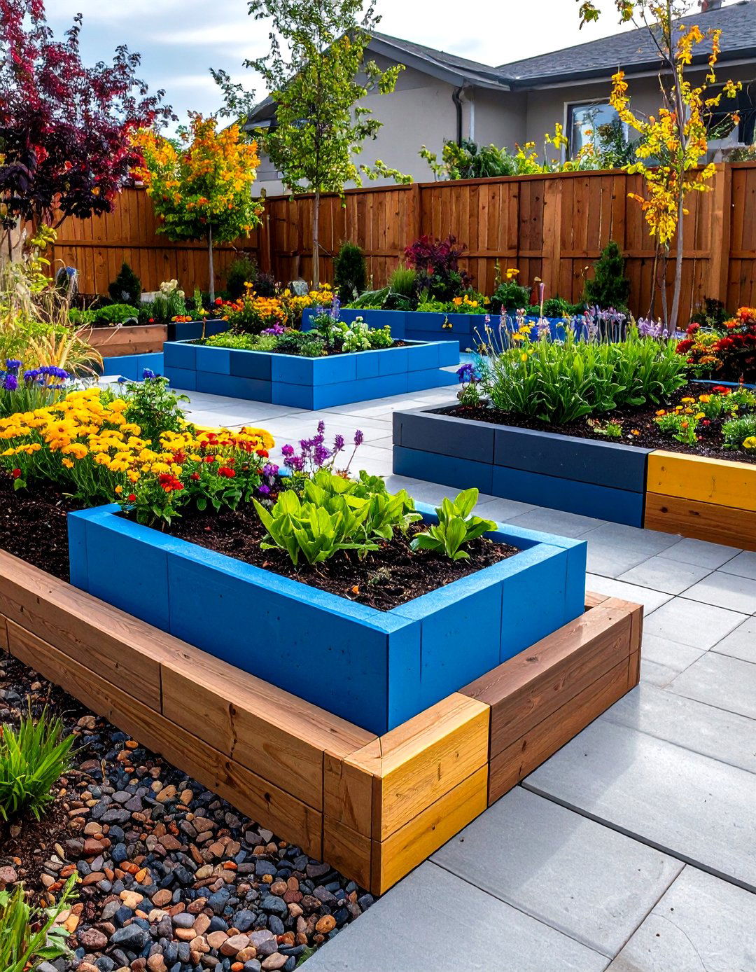 Raised Concrete Block Garden Edging with Geometric Structure - 20 Modern Garden Edging Ideas