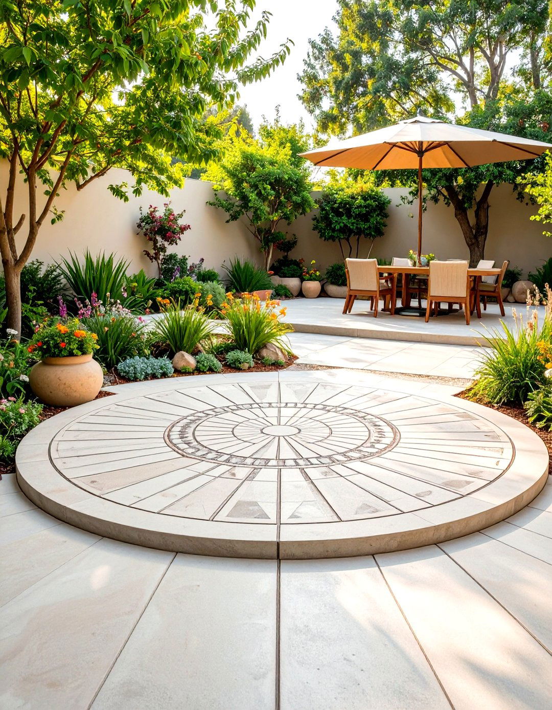 Raised Concrete Patio with Terraced Garden Integration and Green Walls - 20 Raised Concrete Patio Ideas