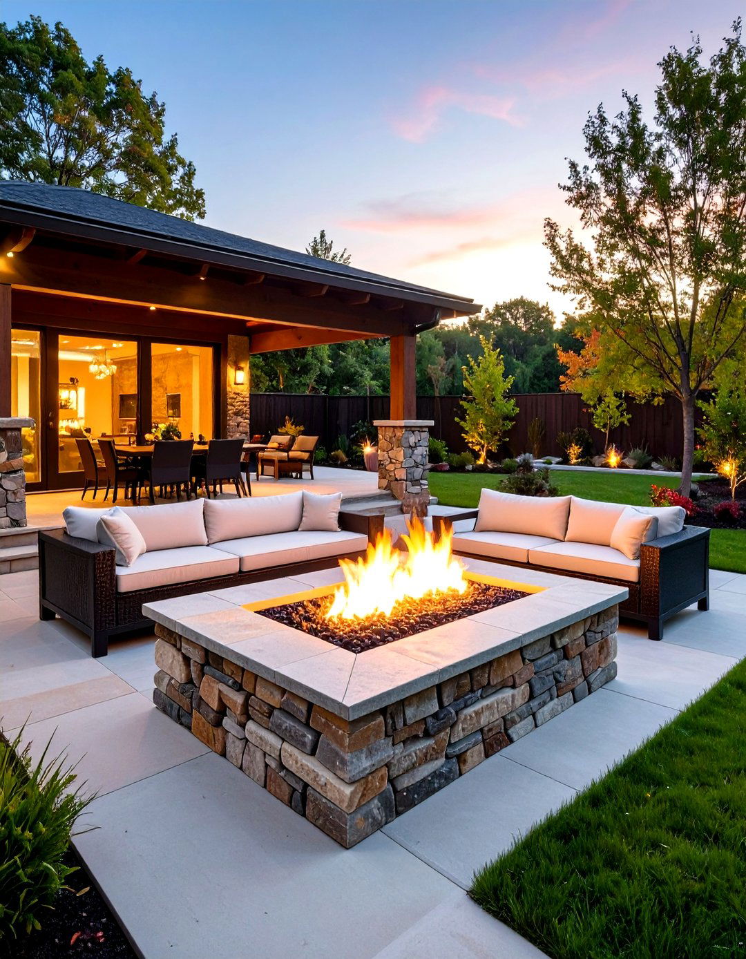 Raised Fieldstone Rock Fire Pit Platform - 20 Rock Fire Pit Ideas