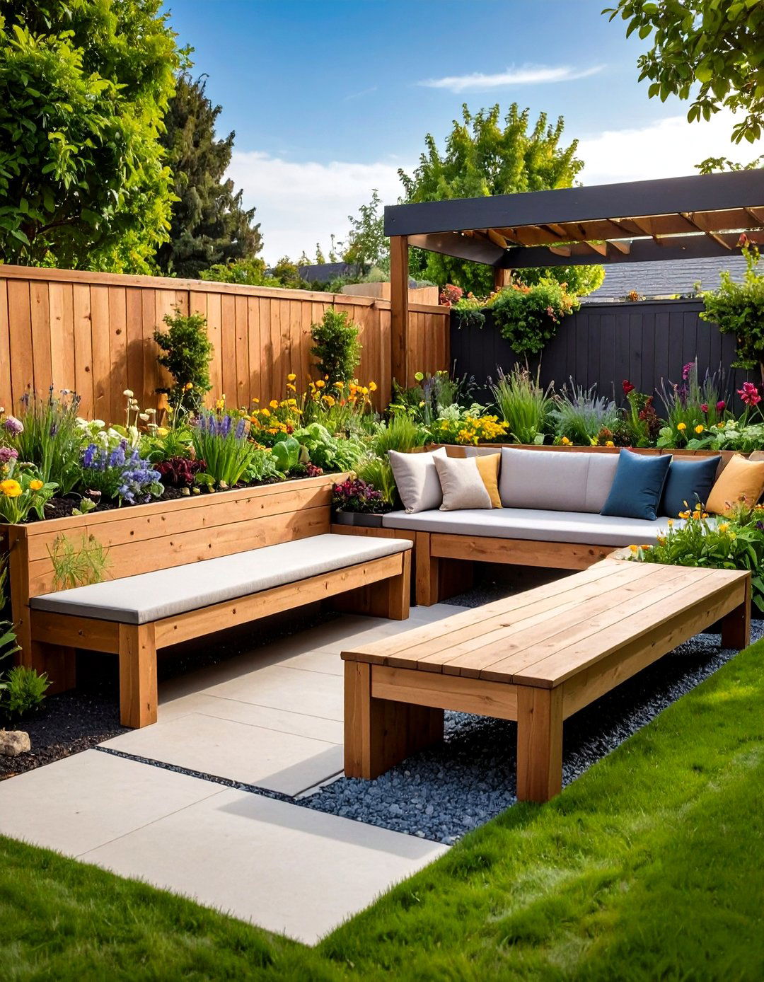 Raised Garden Bed Along Fence with Integrated Seating - 20 Raised Garden Bed Along Fence Ideas