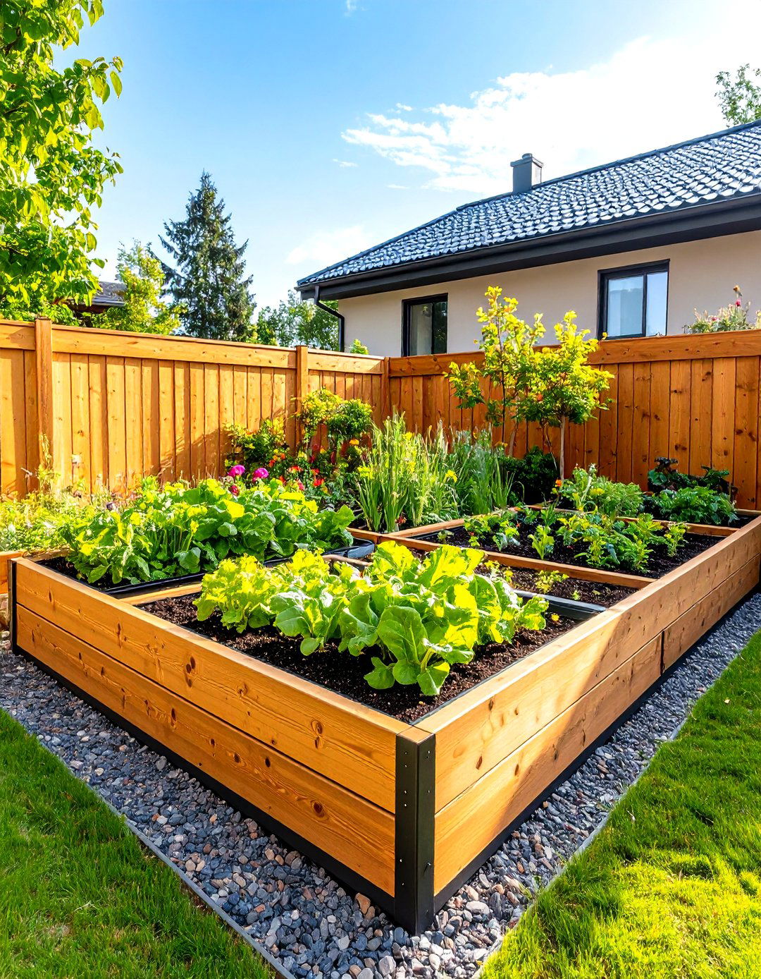 Raised Garden Bed Along Fence with Rain Catchment - 20 Raised Garden Bed Along Fence Ideas