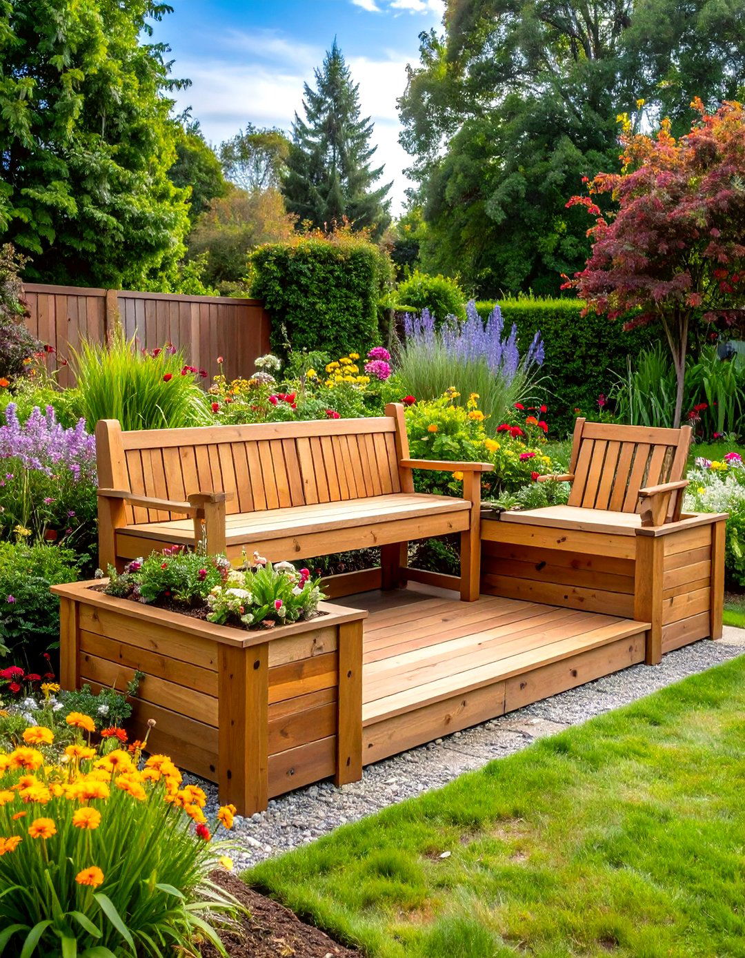 Raised Garden Bed with Integrated Seating Bench - 20 Raised Garden Bed Ideas