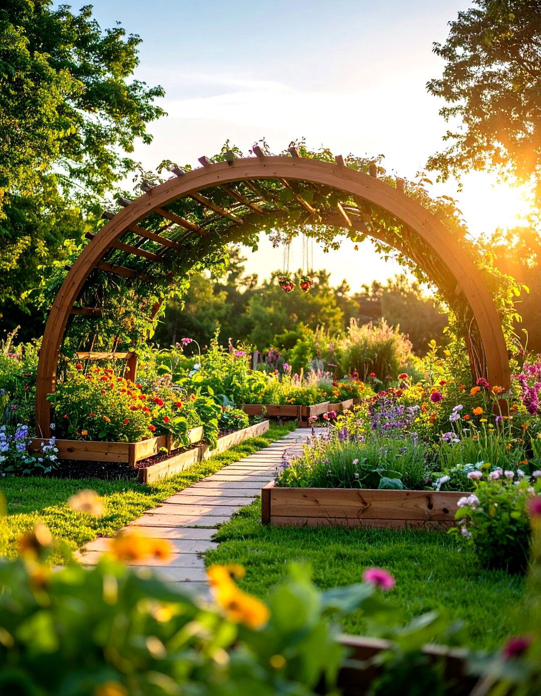 Raised Garden Bed with Integrated Trellis Archway Connection - 20 Raised Garden Bed Ideas