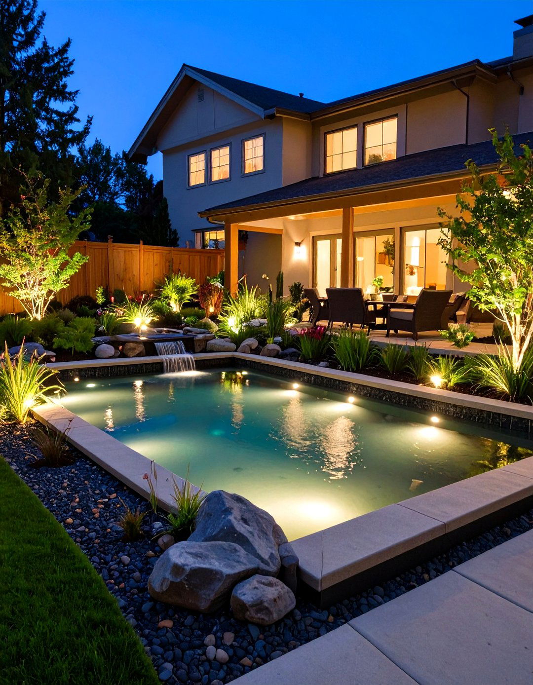 Raised Garden Pond with Integrated Lighting and Evening Ambiance - 20 Raised Garden Pond Ideas