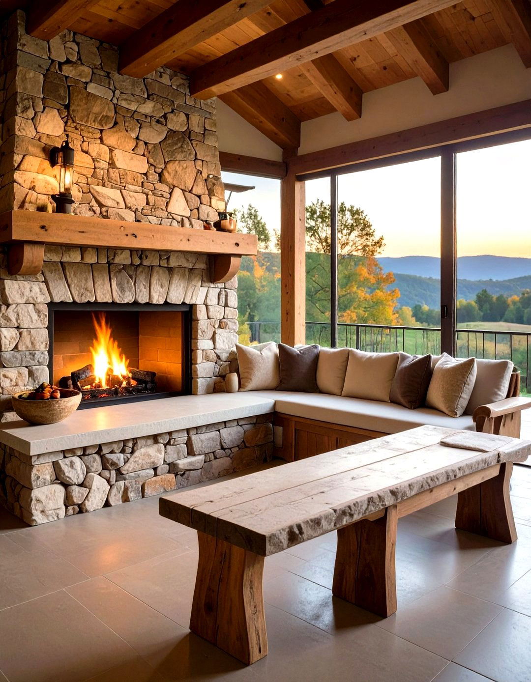 Raised Hearth Bench Seating - 20 French Country Fireplace Ideas