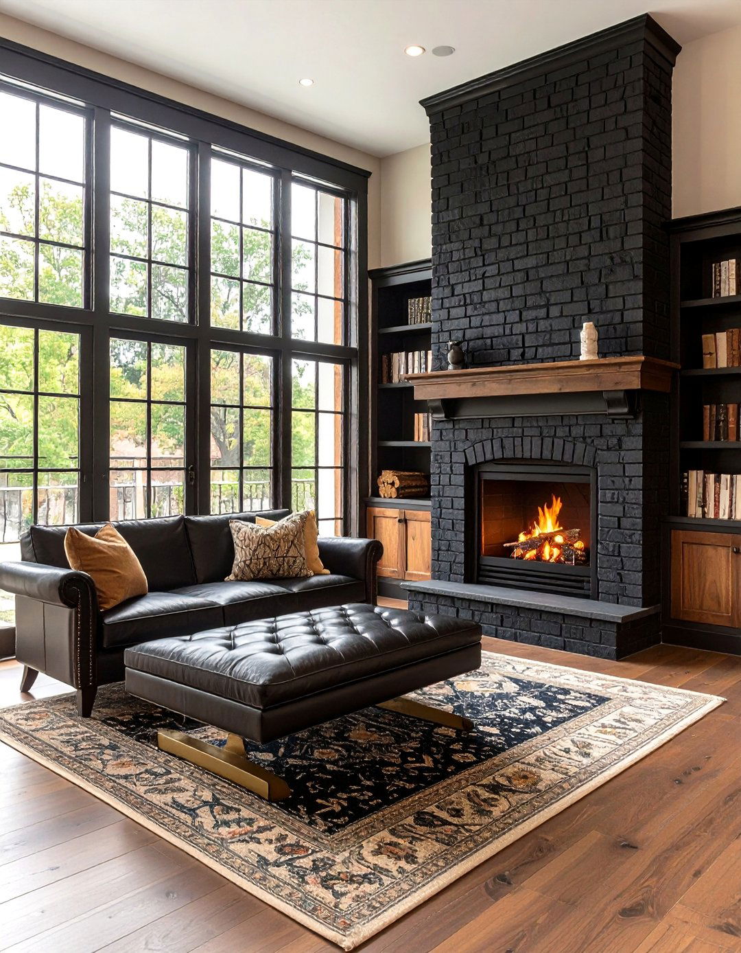 Raised Hearth Seating Black Brick Fireplace - 20 Black Brick Fireplace Ideas
