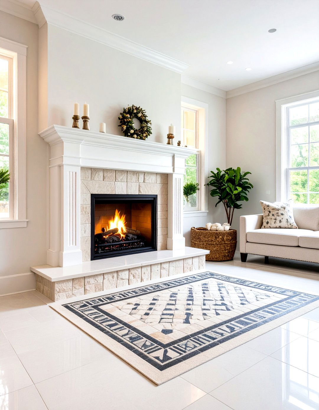 Raised Hearth with Inset Tile Rug - 20 Craftsman-style Fireplace Ideas
