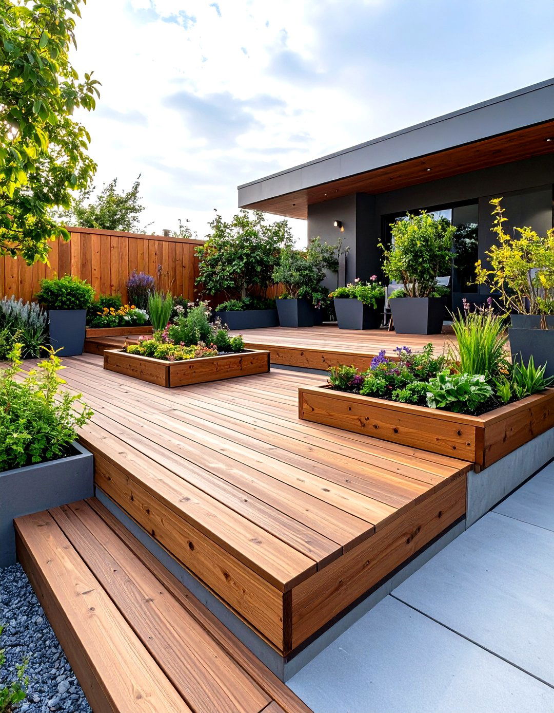 Raised Mid Century Modern Patio with Wood Decking Inserts - 20 Mid-century Modern Patio Ideas