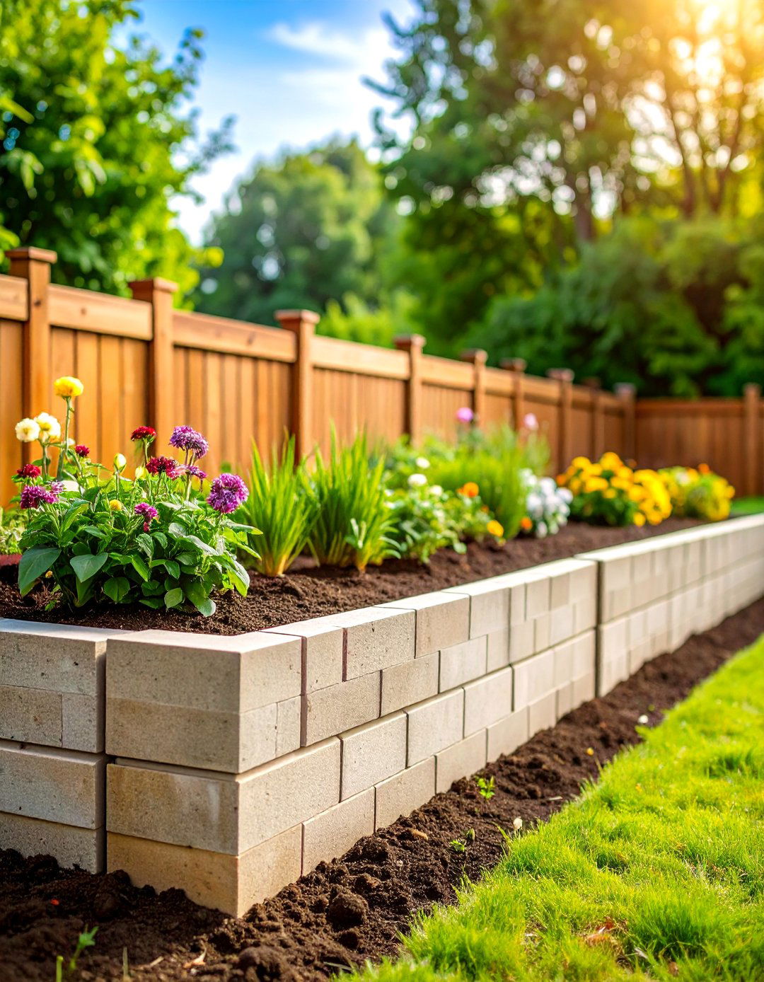 Raised Planter Cinder Block Fence Base - 20 Cinder Block Fence Ideas
