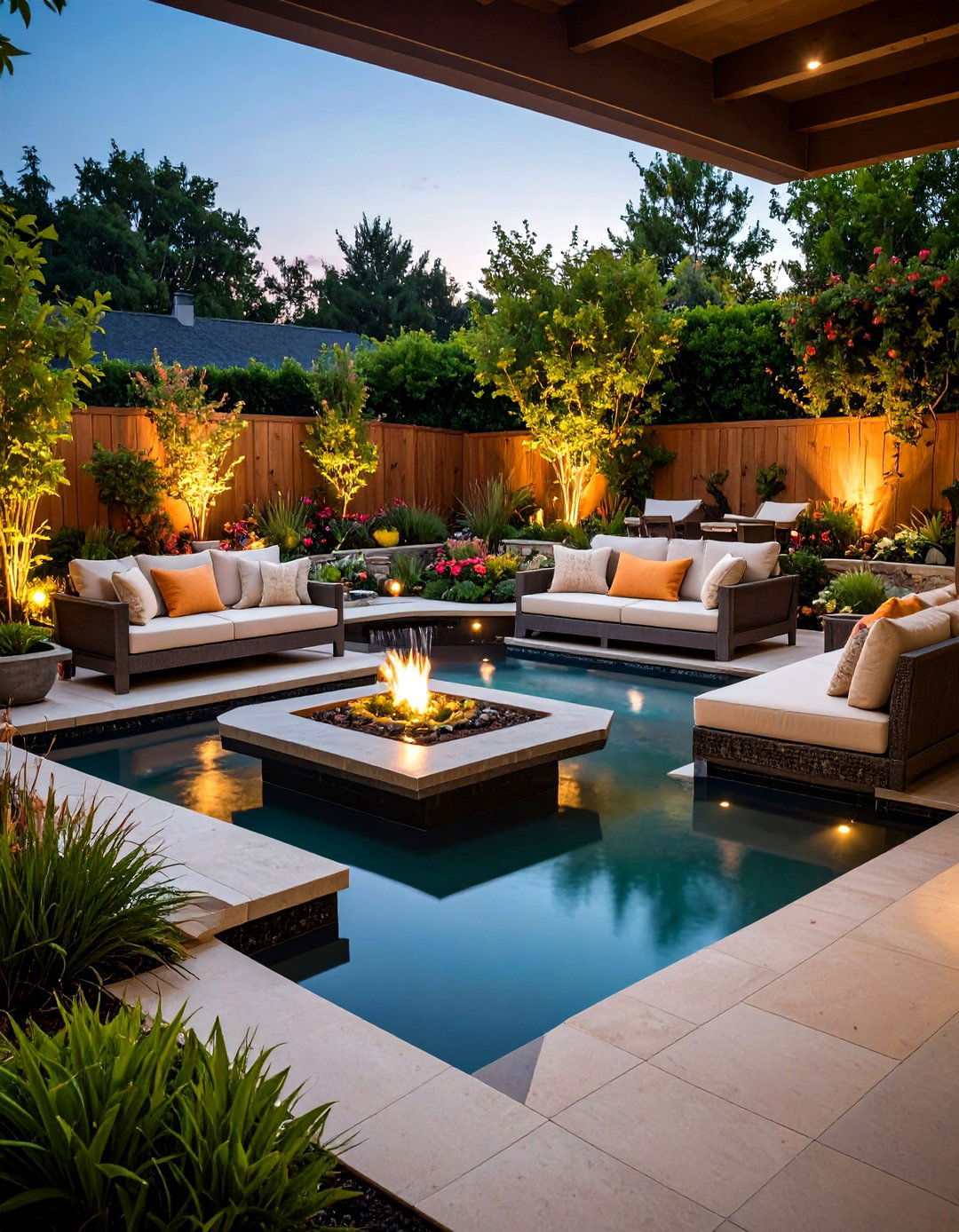 Raised Pond Water Feature with Surrounding Seating - 20 Water Feature Ideas