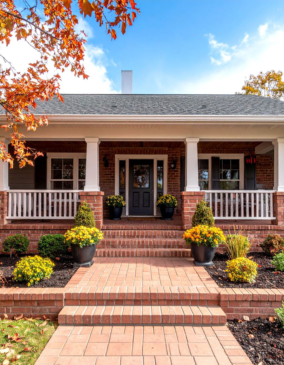 Raised Ranch Front Porch with Brick Foundation Elements - 20 Raised Ranch Front Porch Ideas