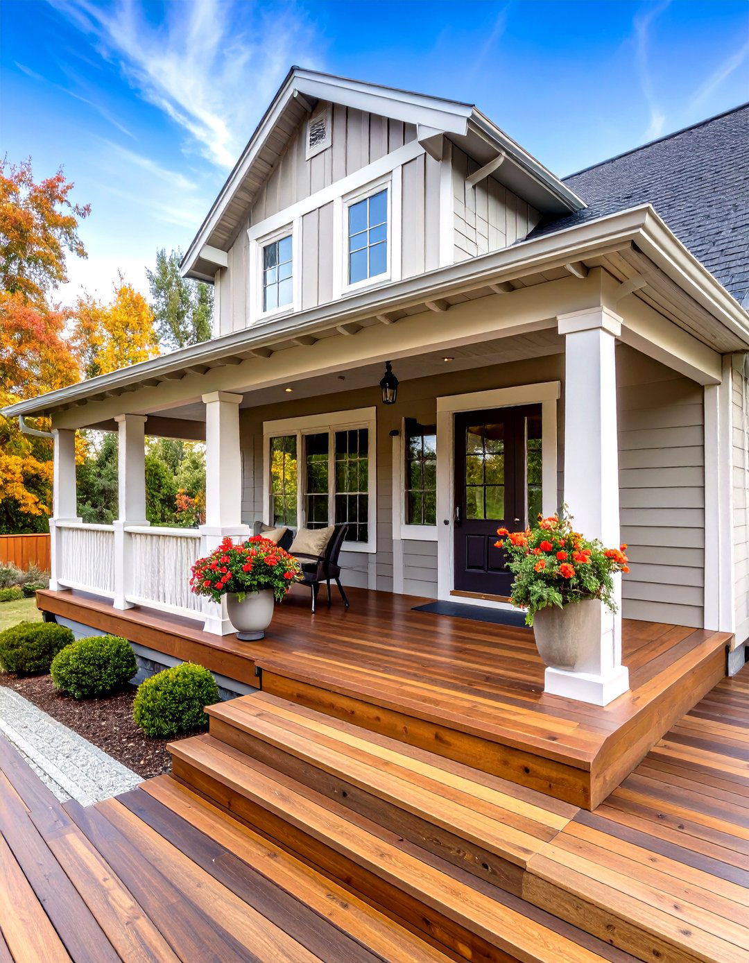 Raised Ranch Front Porch with Composite Decking Surface - 20 Raised Ranch Front Porch Ideas