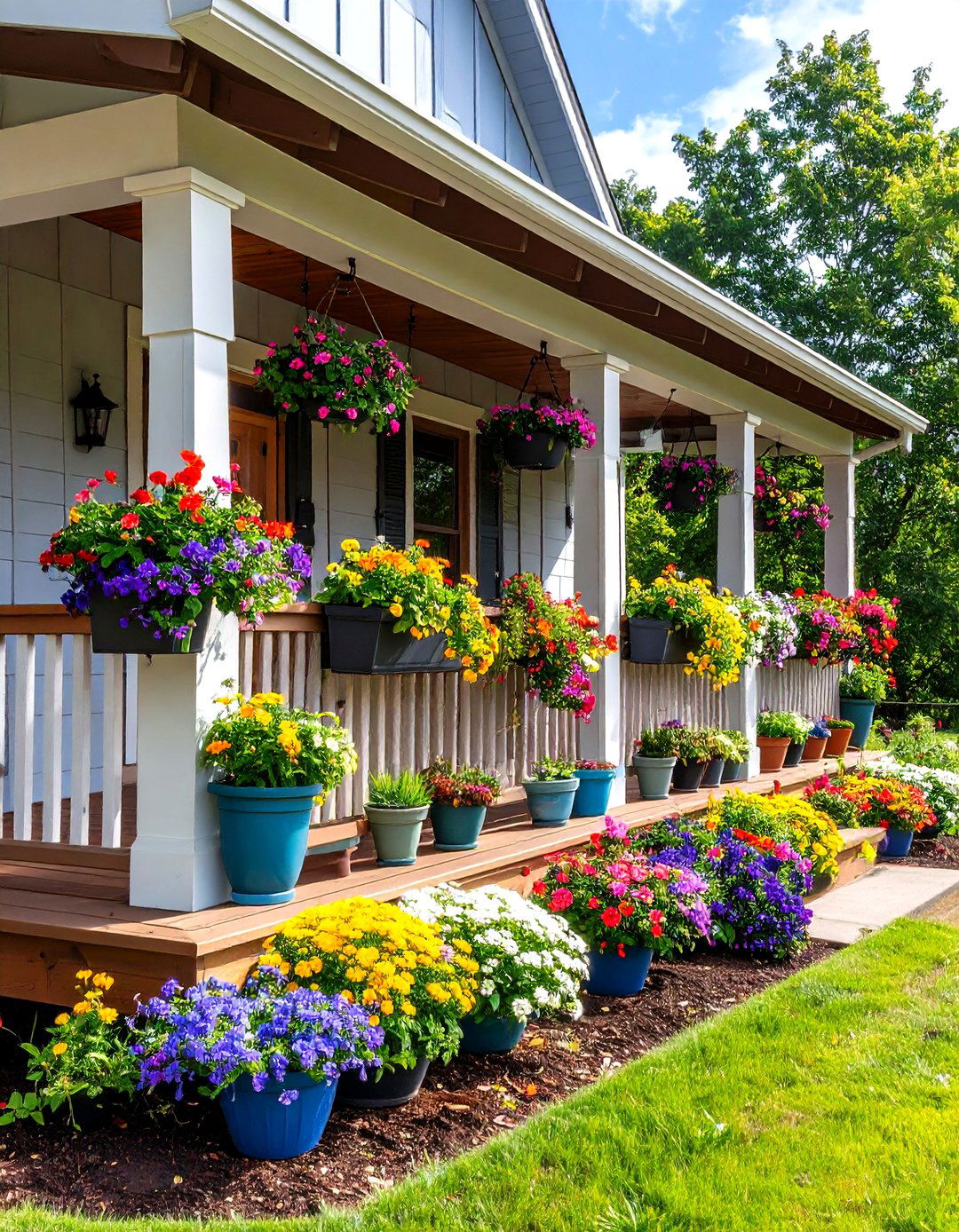 Raised Ranch Front Porch with Integrated Planters - 20 Raised Ranch Front Porch Ideas