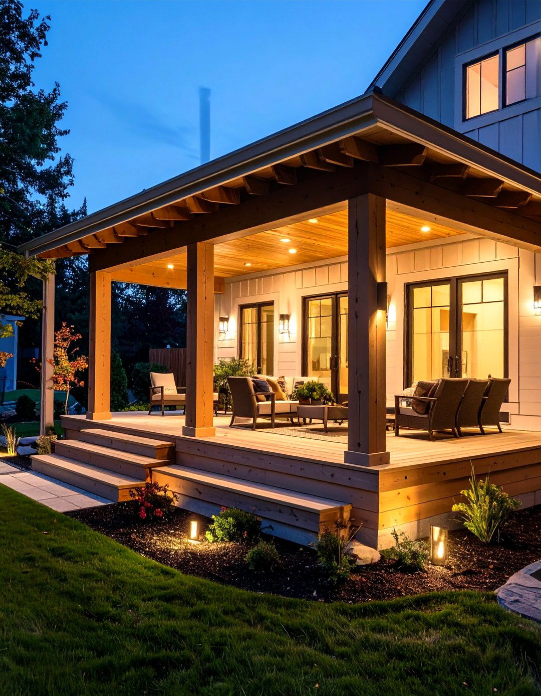 Raised Ranch Front Porch with Modern Lighting Integration - 20 Raised Ranch Front Porch Ideas
