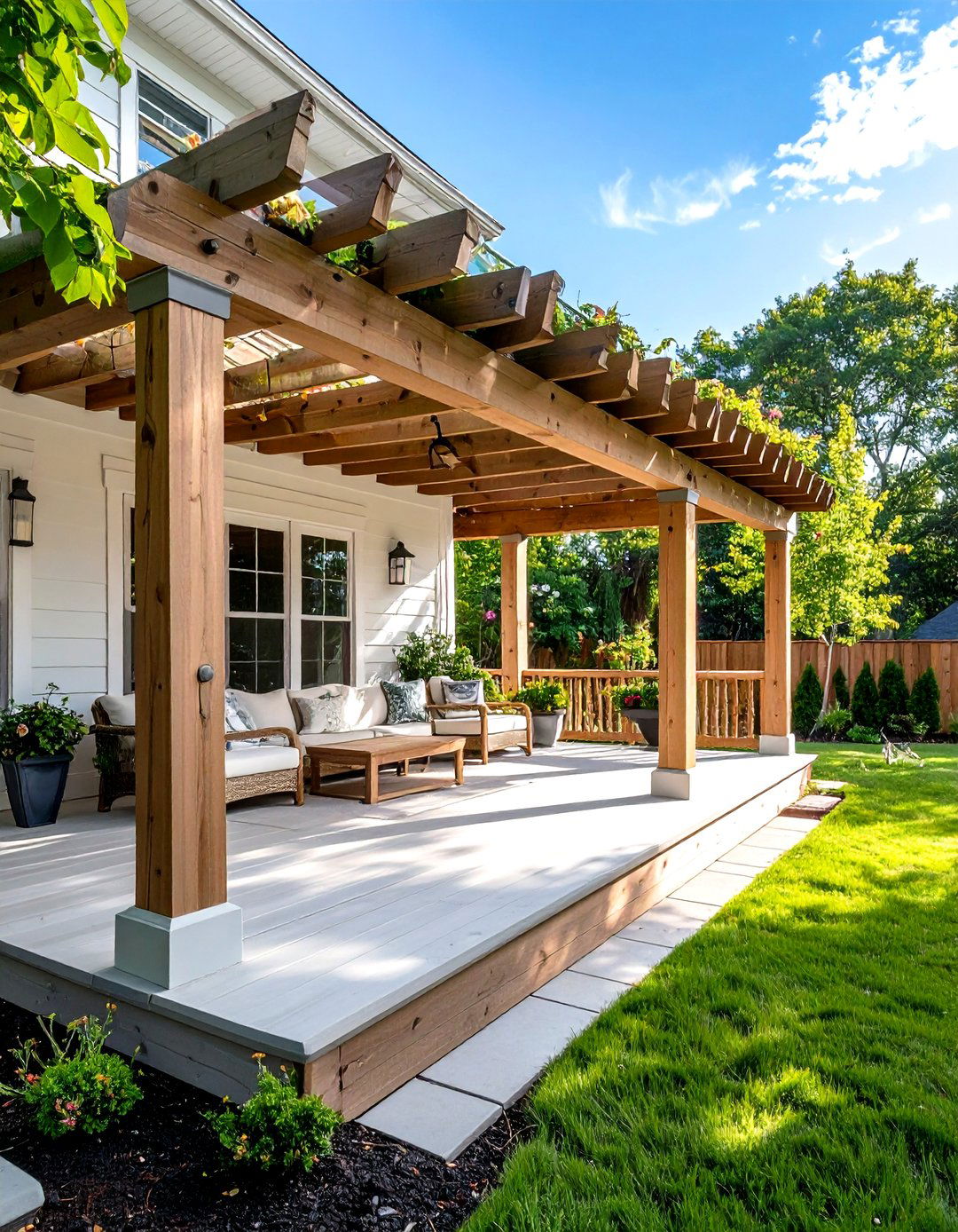 Raised Ranch Front Porch with Pergola Integration - 20 Raised Ranch Front Porch Ideas
