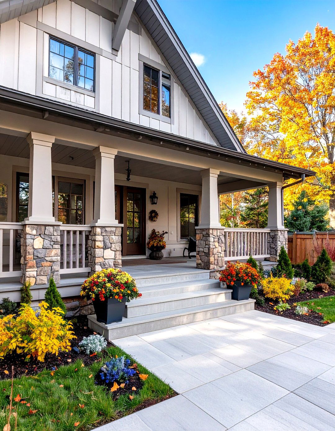 Raised Ranch Front Porch with Stone Veneer Accents - 20 Raised Ranch Front Porch Ideas