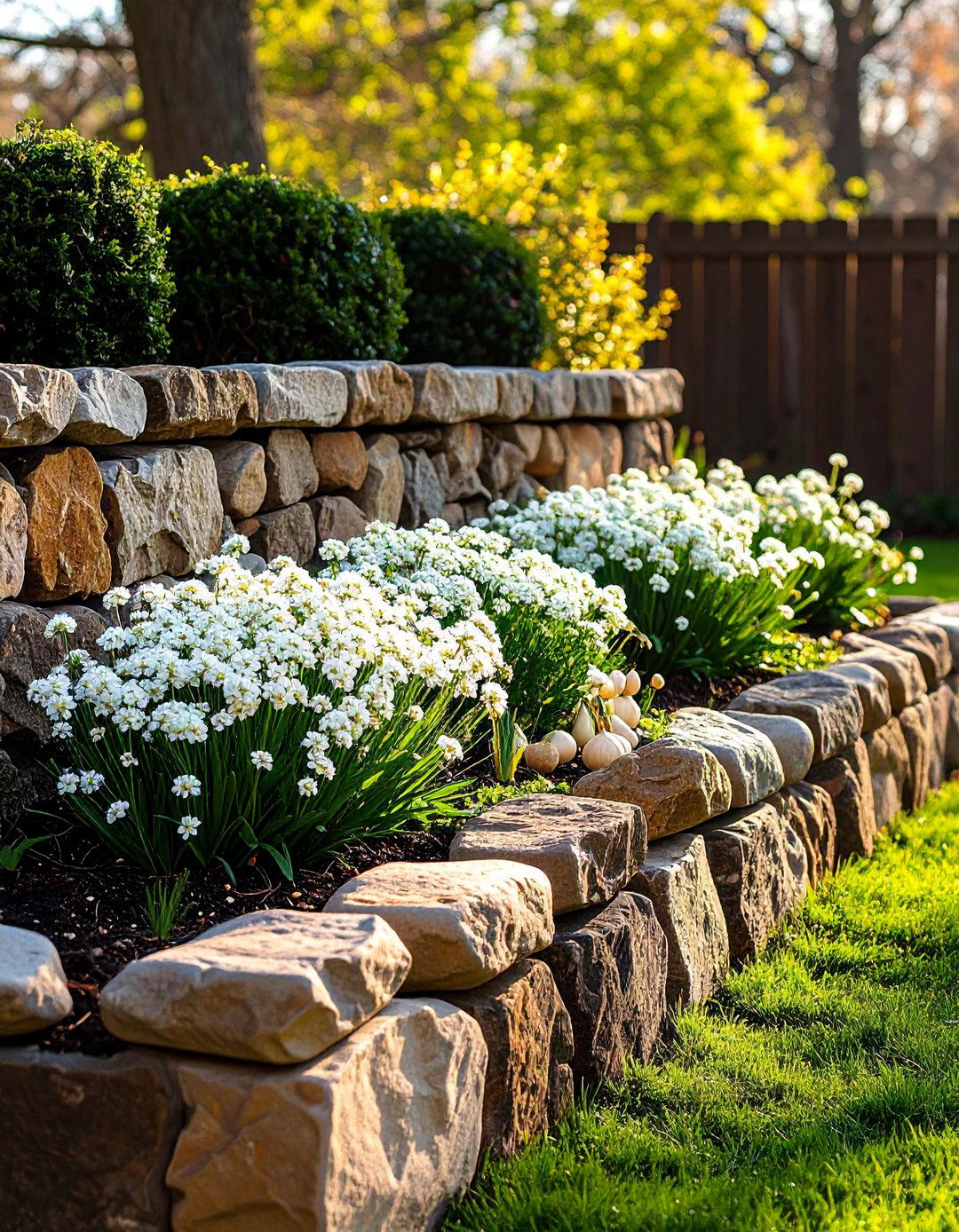 Raised Stone Edged Flower Bed - 20 Front Yard Flower Bed Ideas