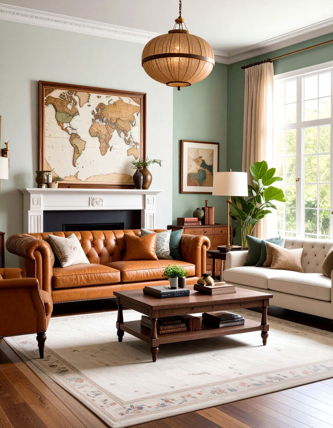 Ralph Lauren Living Room Featuring Antique Maps and Vintage Art - 20 Ralph Lauren Living Room Ideas