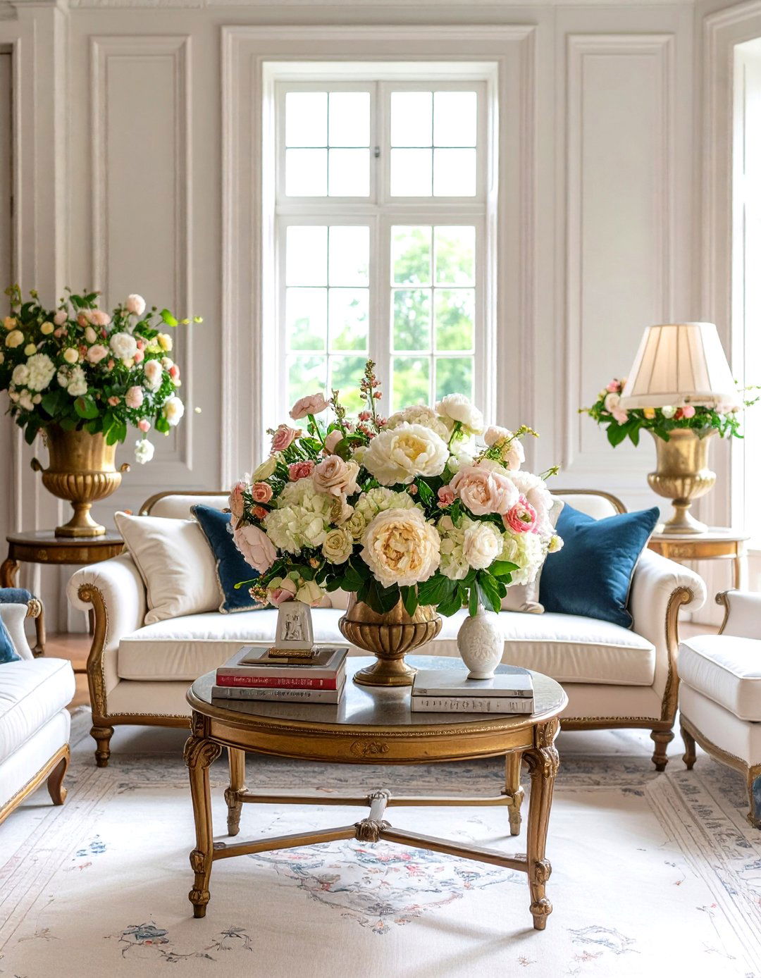 Ralph Lauren Living Room Featuring Oversized Flower Arrangements - 20 Ralph Lauren Living Room Ideas