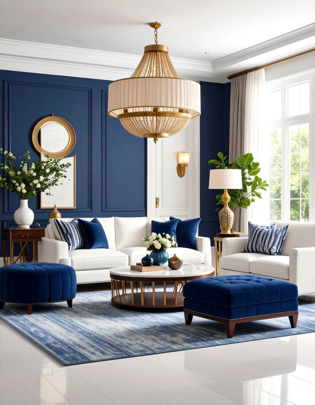 Ralph Lauren Living Room with Classic Navy and White Palette - 20 Ralph Lauren Living Room Ideas
