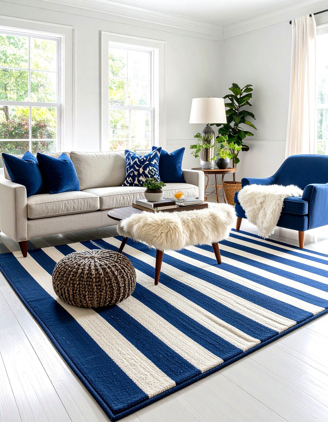 Ralph Lauren Living Room with Classic Striped Rugs - 20 Ralph Lauren Living Room Ideas